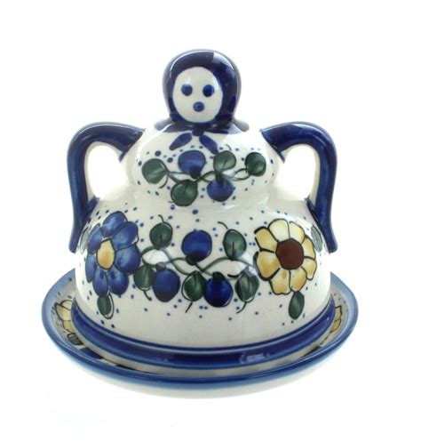 Blue Rose Polish Pottery | Geranium Medium Cheese Lady