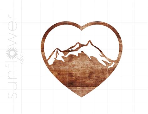 Rustic Heart Mountains Print and Cut PNG Download | Rustic Wood Heart