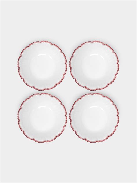 White Combed Edge Hand-Painted Ceramic Bowls (Set of 4) by Atelier