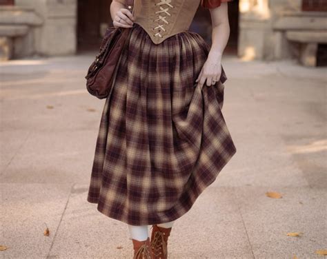 plaid flannel maxi skirt dark brown tartan renaissance costume etsy