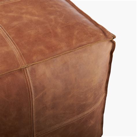 Square Brown Buffalo Leather Pouf + Reviews | CB2