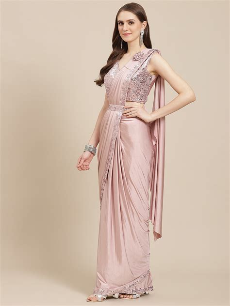 buy grancy pink sequinned ready  wear saree sarees  women