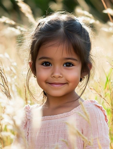 joyful child  nature smiling girl surrounded  golden grass