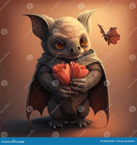 Cute Bat Holds the Flowers. As a Valentine S Day Card Stock Photo ...
