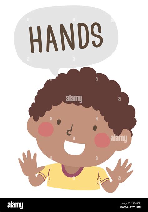 Illustration of a Kid Boy Showing His Hands and Saying Hands as Part of ...