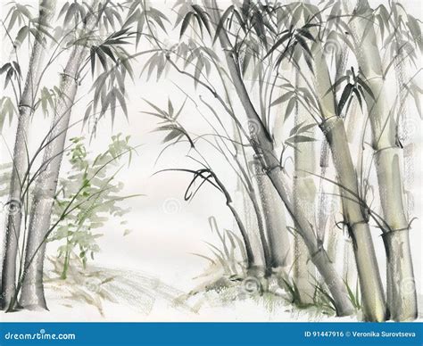 bamboo forest painting stock illustration illustration  foliage
