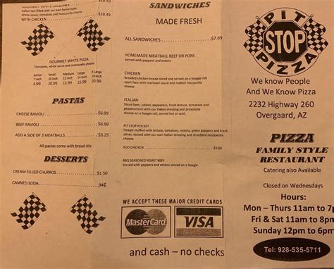 Menu at Pit Stop Pizza pizzeria, Heber-Overgaard