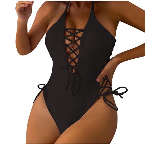 Bathing Suits for Women One-Piece Women Lace-Up One Piece Swimsuit V