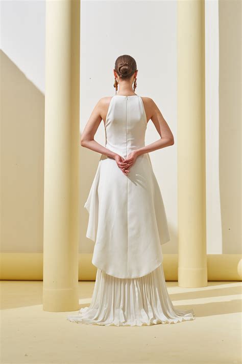 Pleats By Aruni - White Peplum Pleated Gown - Elahe