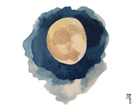 a painting of the moon with clouds and watercolors on it's surface