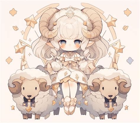 Premium AI Image | Anime girl with sheep and stars in background ...