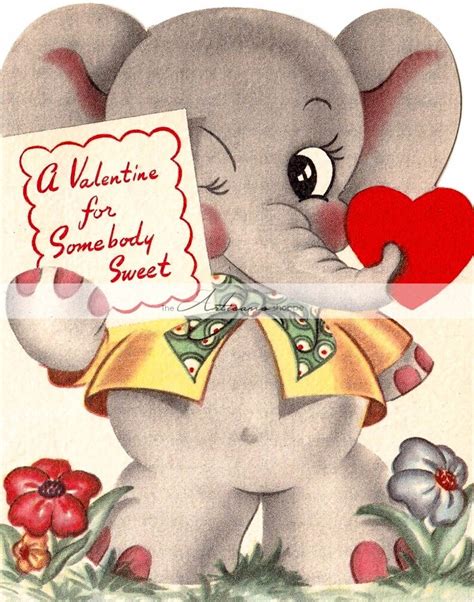 Vintage Cute Elephant Valentine Digital Download Printable - Etsy