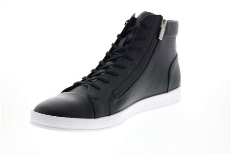 Calvin Klein Brant Brushed Saffiano Smooth Mens Black Zipper Sneakers ...