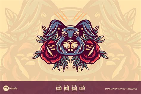 Bunny Roses Retro Illustration Graphic by NOX Labs · Creative Fabrica