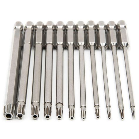 11Pcs Electric 100mm Long 1/4 Inch Hex Shank Magnetic Torx Screwdriver Bits Set T6 T7 T8 T10 T15 ...