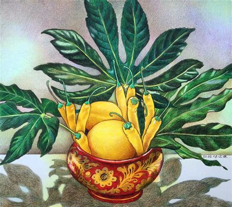 Желтые перчики чили. | Graphic, Still life, Painting