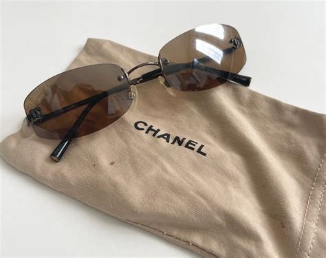 90s Chanel Sunglasses Style 4002 Rimless Brown Lenses Double CC Logo