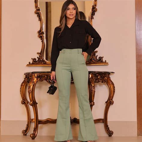 Calça Feminina Flare Social - Calça Feminina Flare Alfaiataria Social Cintura Alta Boca De Sino ...