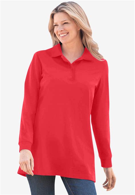 Long-Sleeve Polo Shirt | Woman Within