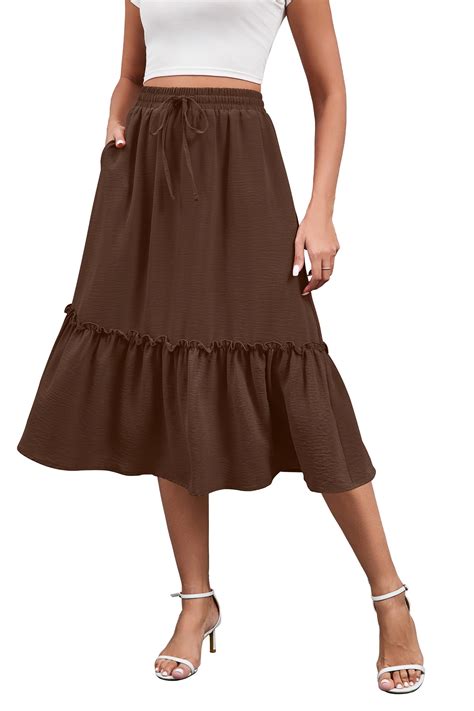 HOWCOME Women's Skirts - Elastic Waist Pleated A Line Skirt Dress with