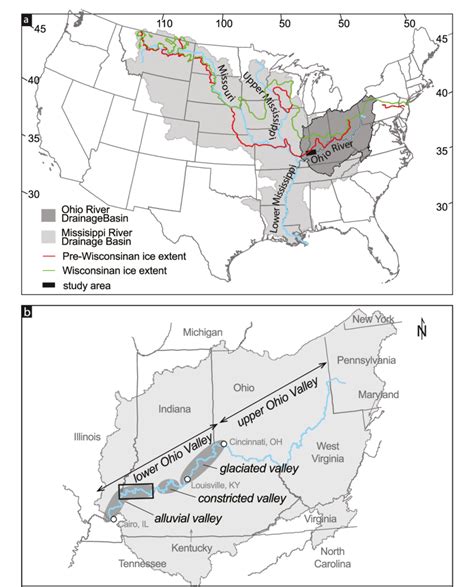 (a) Map showing the extent of glaciation in the Ohio River and