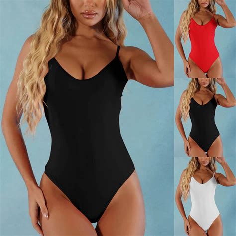 Sentmoon Swimsuit One Piece with Built in Bra Spaghetti Strap Womens