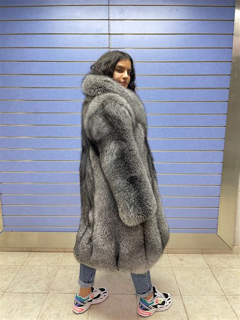Luxury Full Skin Blue Frost Fox Fur Coat Real Fur Long Coat - Etsy