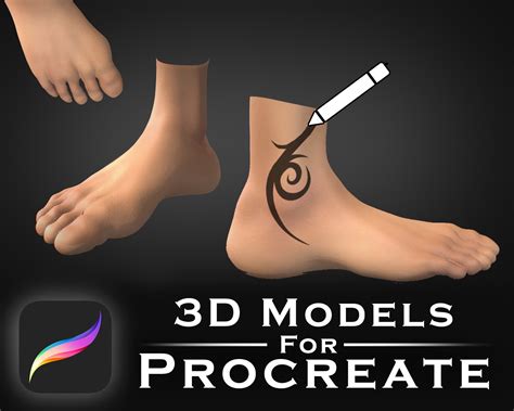 Procreate 3D Models Male Foot Perfect for Tattoo Art 3D Foot Feet Toes