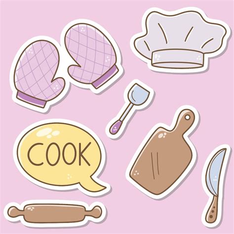 Premium Vector | Set of cooking illustration stickers cute