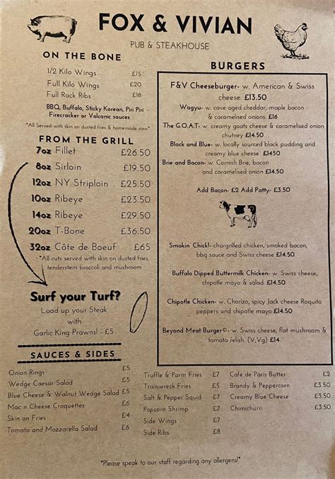 Menu | The Fox and Vivian Leamington Spa