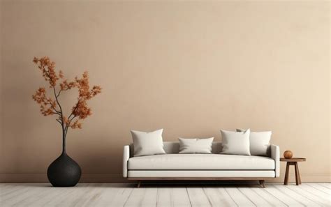 Premium AI Image | Simplistic Interior Beige Sofa with Vacant Beige ...