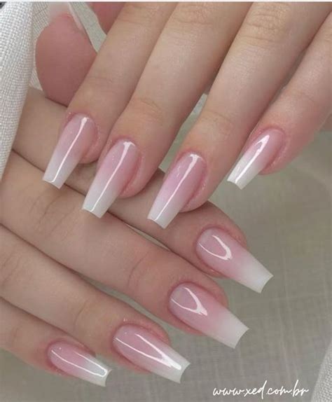 Unhas De Gel Rosa E Branco - Unha longa / unha curta de gel - degradê nude com rosa e branco | Unhas ...