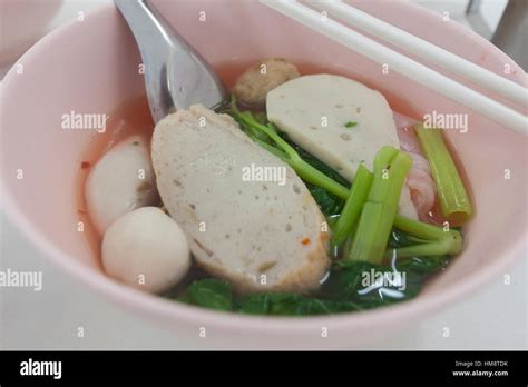 Thai Noodle Soup with fish ball Stock Photo - Alamy