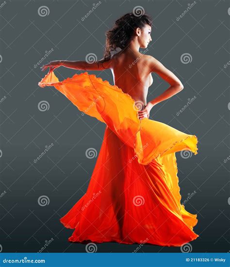 Beauty Naked Woman Dance in Orange Veil Stock Photo - Image of lovely