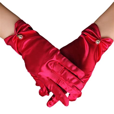 CherryHome Women Dress Gloves Vintage Satin Bride Gloves with Pleated