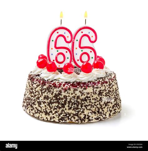 Birthday cake with burning candle number 66 Stock Photo - Alamy