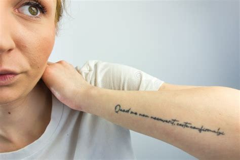 Beautiful Caucasian Woman with Tattoo Made on Her Left Hand Stock Photo ...