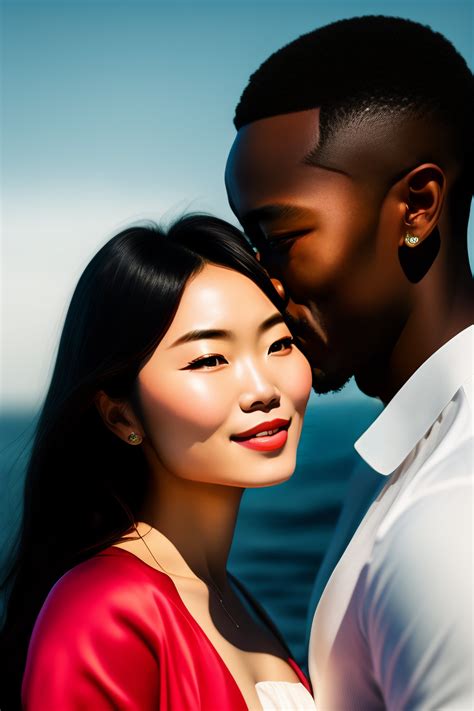 Lexica - Portrait of a beautiful Japanese girl kissing an African guy