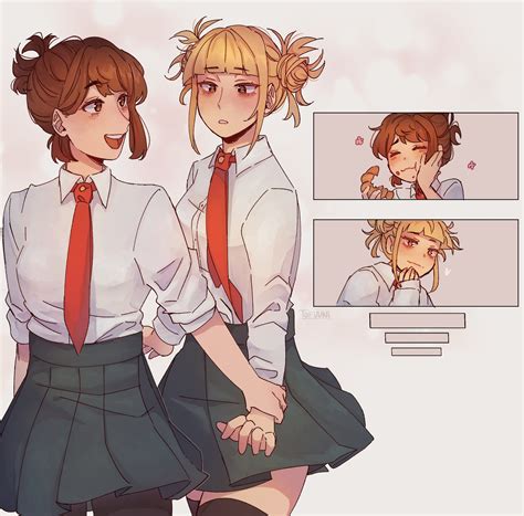 uraraka ochako and toga himiko (boku no hero academia) drawn by toastyy