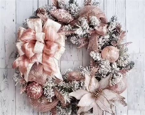 Christmas Wreath, Holiday Wreath, Rose Gold Wreath, Rose Gold Christmas ...