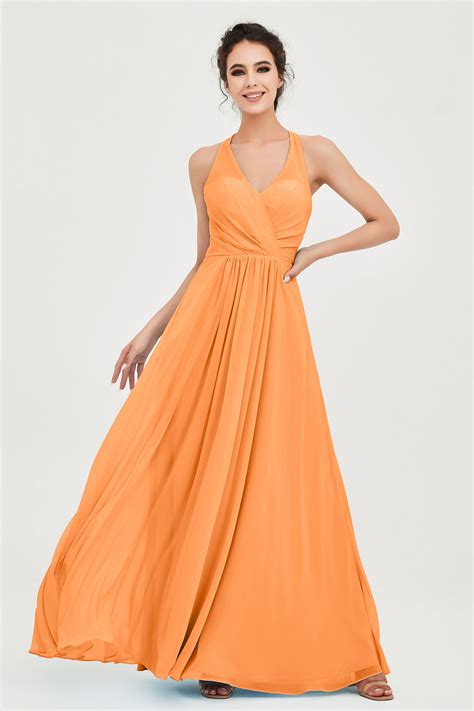 Long V-Neck Bridesmaid Dress Chiffon Backless – DUNTERY UK