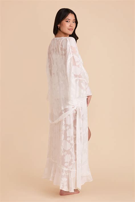 Jacquard White Ruffled Jacquard Bridal Robe | Birdy Grey