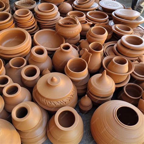 Indian traditional terracotta or red clay pottery or earthenware kept ...