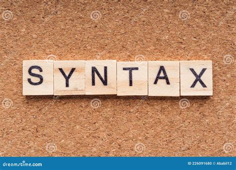 syntax word written  wood block stock photo image  page