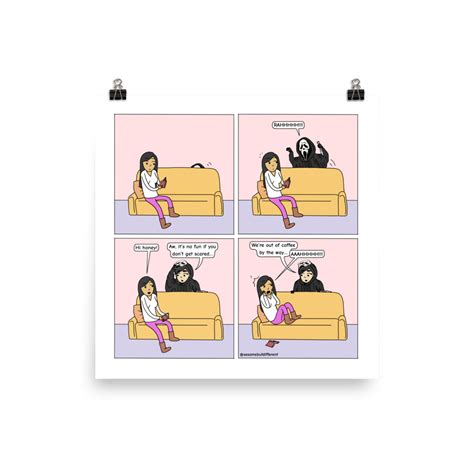 Cute Lesbian Halloween Comic Print | Funny Gifts | Scared | LGBTQ