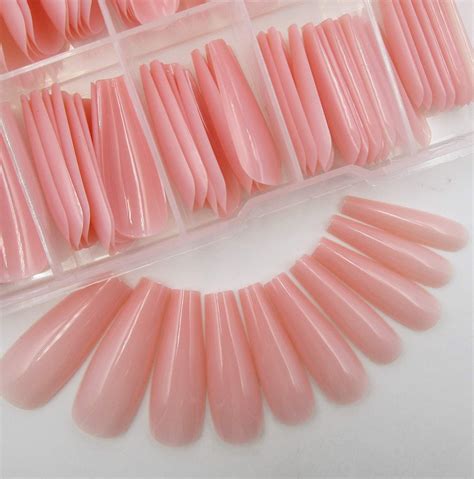 Amazon.com: 100pc Colored Coffin Press on Nails Long Nude Ballerina
