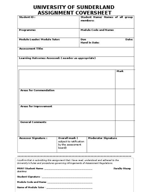 (DOC) UNIVERSITY OF SUNDERLAND ASSIGNMENT COVERSHEET