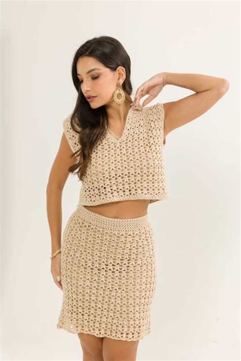 Conjunto De Saia E Cropped De Crochê Com Gráfico - Receita: Conjunto de Crochê Saia e Cropped | Vitrine do Artesanato