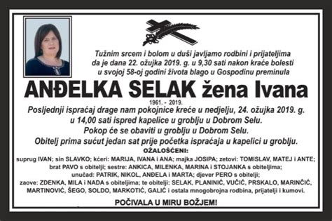 ANĐELKA SELAK 1961 - 2019 - Umrli.info