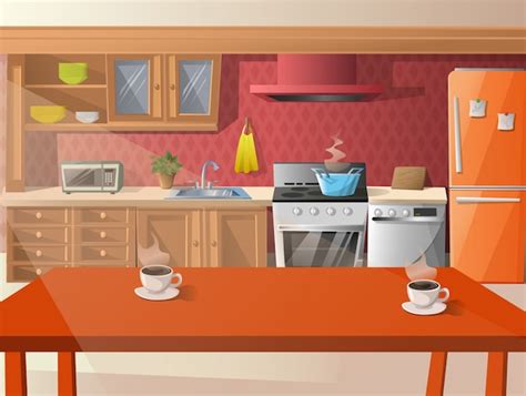 Kitchen Cartoon Images : Cartoon Kitchen Interior Furniture Items Different Thehungryjpeg ...